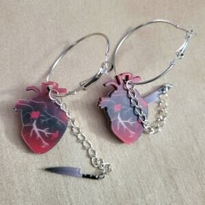 Stabby heart and removable knives hoop earrings